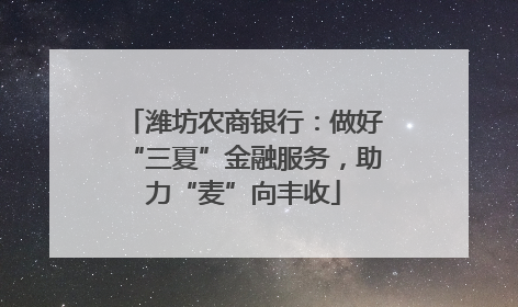 潍坊农商银行：做好“三夏”金融服务，助力“麦”向丰收