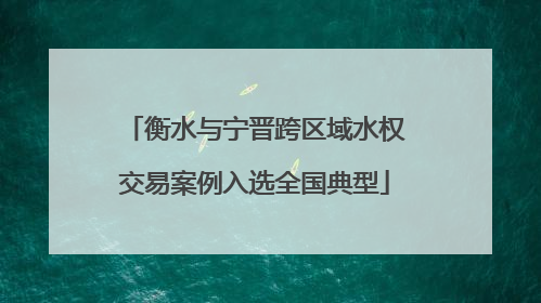 衡水与宁晋跨区域水权交易案例入选全国典型